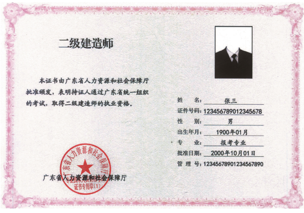 广东自行组织的资格考试电子证书样式