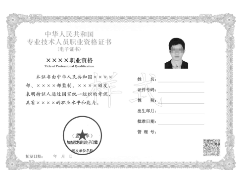 专业技术人员资格证书电子证书样式2