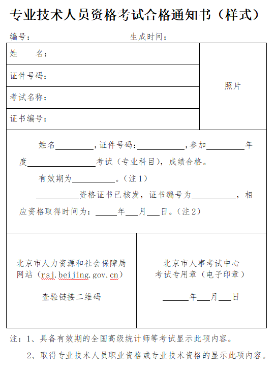 北京软考电子合格通知书样式
